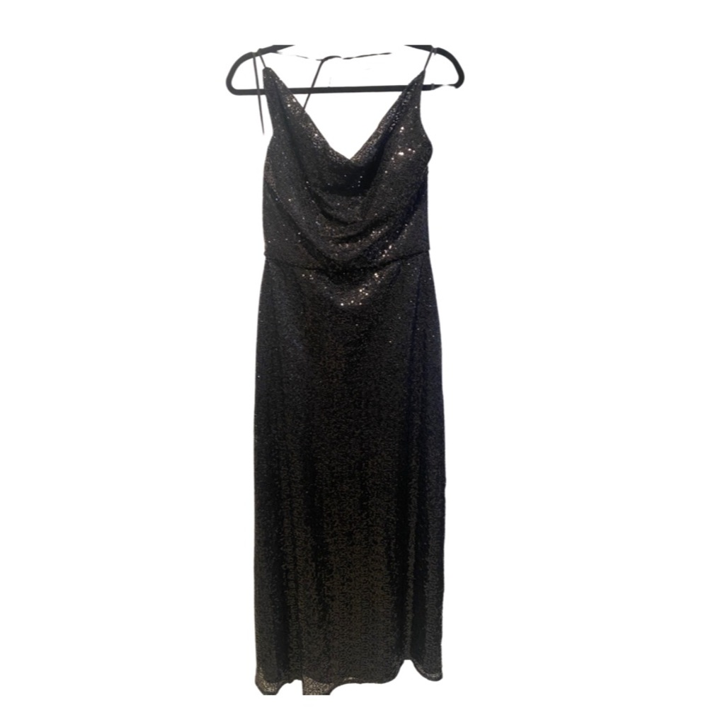 Black Amsale Sequin Cowl Neck Dress Size 12
